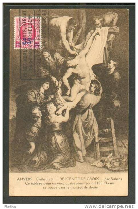 BELGIUM, ANVERS, PUBLICITY SLOGAN ON OVERPRINTED STAMP 35 ON 40 C, OLD POSTCARD RUBENS - Other & Unclassified