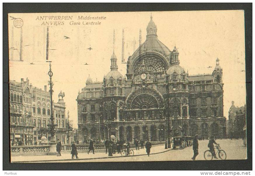 1924 BELGIUM, ANTWERPEN ANVERS, GARE CENTRALE, DOVER-OSTENDE ADVERTISING , OLD POSTCARD  TO ESTONIA - Andere & Zonder Classificatie