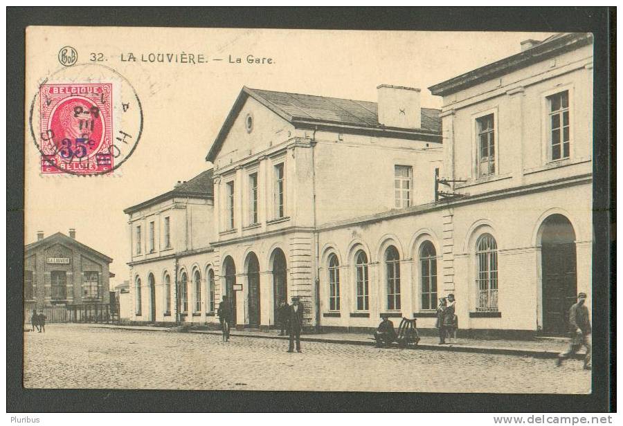 1928 BELGIUM, La Louviere, LA GARE, OLD POSTCARD  HOUDENG TO ESTONIA, OVERPRINT 35 ON 40 C - La Louvière