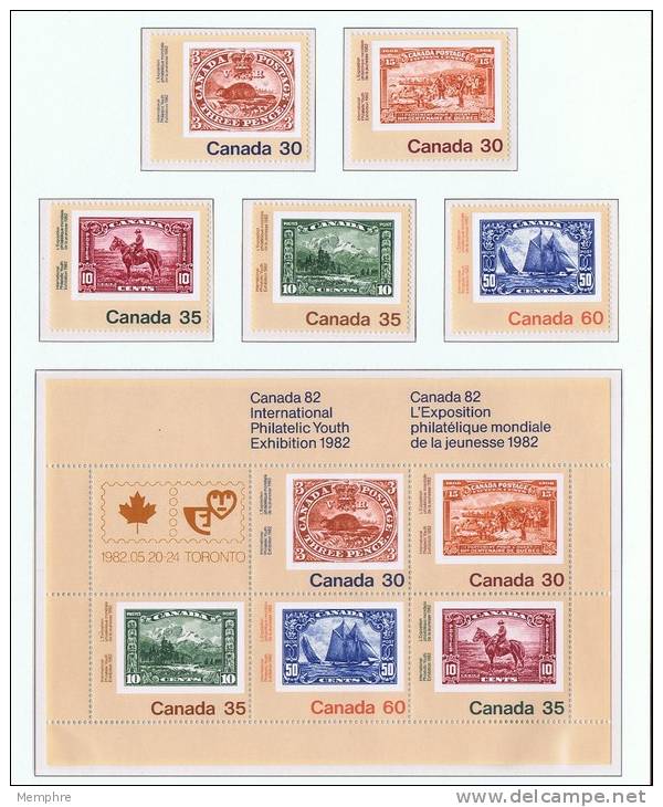 Canada 82 Stamps On Stamps Complete Set With Souvenir Sheet  Sc 909-913, 913a  MNH ** - Neufs