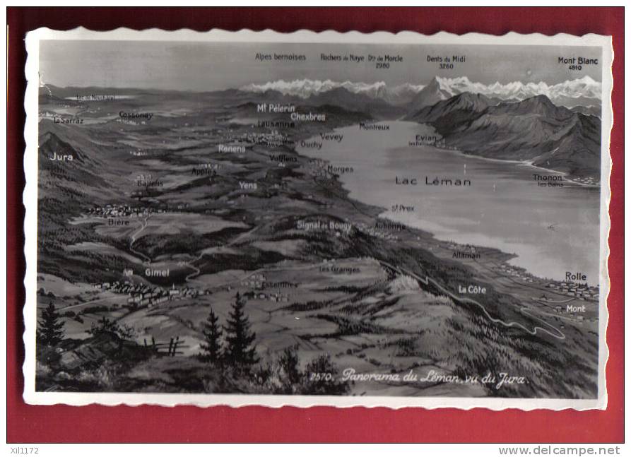B701 Panorama Du Léman,vu Du Jura,Rolle,Aubonne,Morges,Ouchy,Chexbres,Vevey.Non Circ.Visa 1939.Perrochet - Aubonne