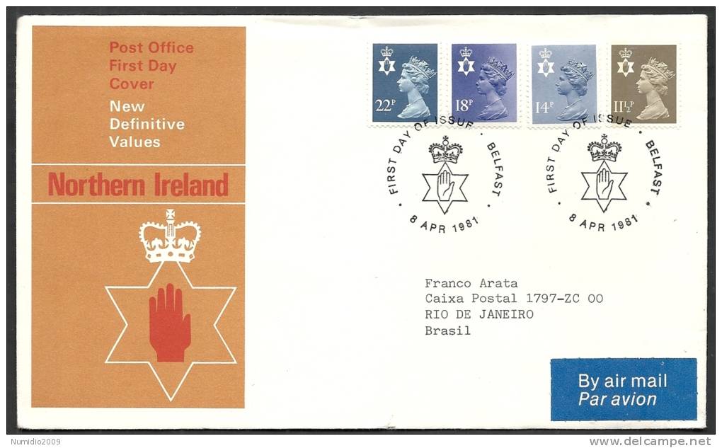 1981 GB FDC NORTHERN IRELAND NEW DEFINITIVE VALUES - 006 - 1981-1990 Em. Décimales