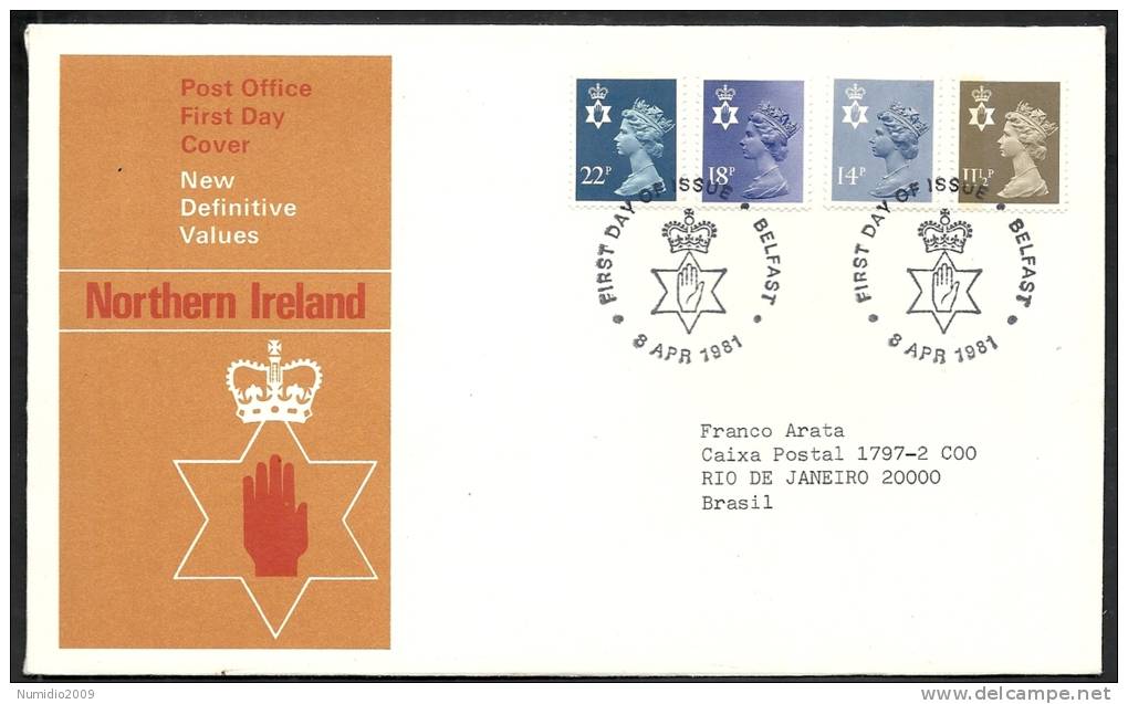 1981 GB FDC NORTHERN IRELAND NEW DEFINITIVE VALUES - 006 - 002 - 1981-1990 Decimal Issues