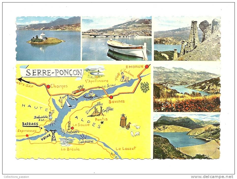 Cp, Carte Géographique, Haute Vallée De La Durance, Barrage De Serre-Ponçon - Carte Geografiche