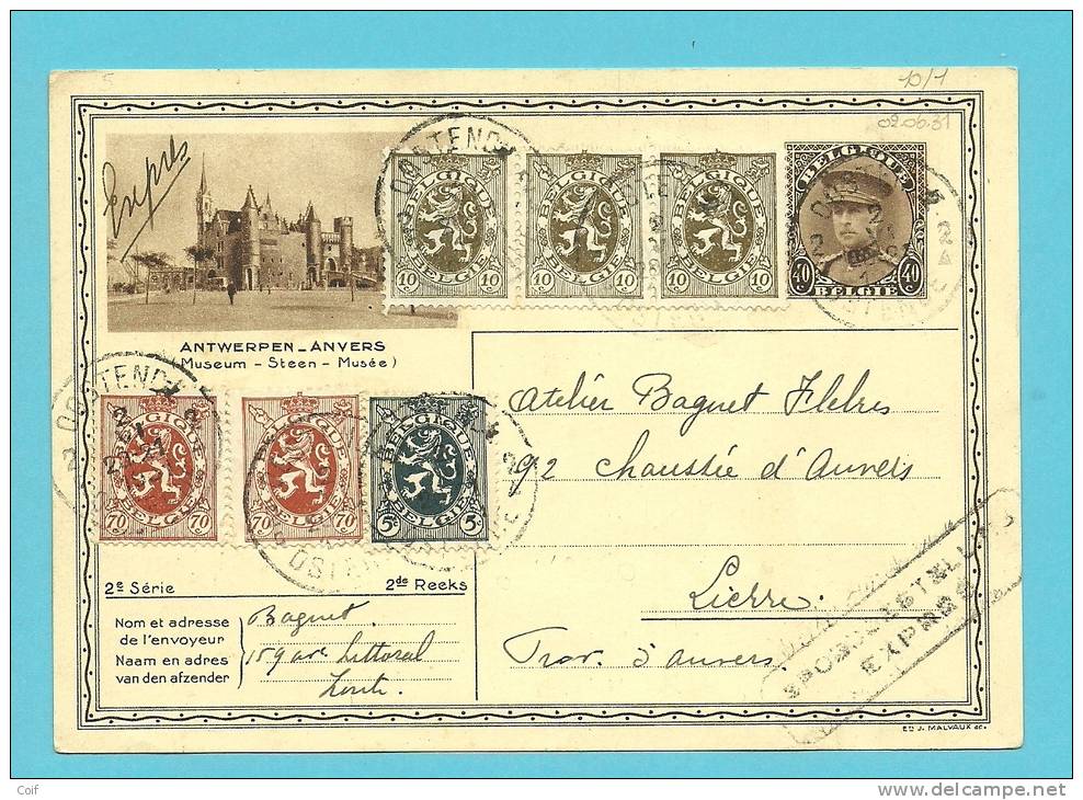 279+280+287 Op Entier Per EXPRES Met Stempel OOSTENDE - 1929-1937 Heraldischer Löwe