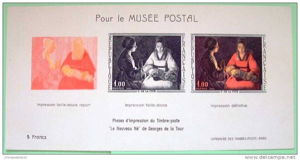 France 1966 Special Sheet Postal Museum - Painting Georges De La Tour - New Baby Born (little Bit Stained) - Lettres & Documents