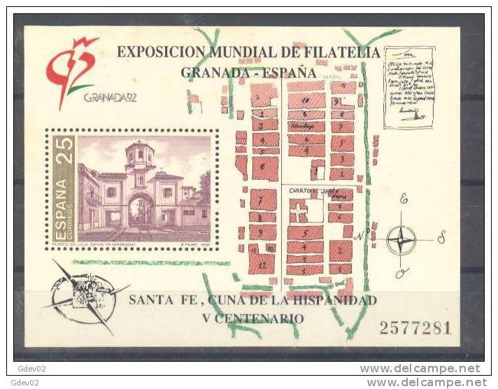 ES3109-LB198THC.España Spain Espagne .EXPOSICION MUNDIAL DE FILATELIA GRANADA 1992  (Ed 3109**) Sin Charnela.LUJO - Feuillets Souvenir