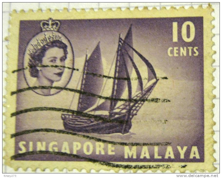 Singapore Malaya 1955 Timber Tongkong 10c  - Used - Singapore (...-1959)