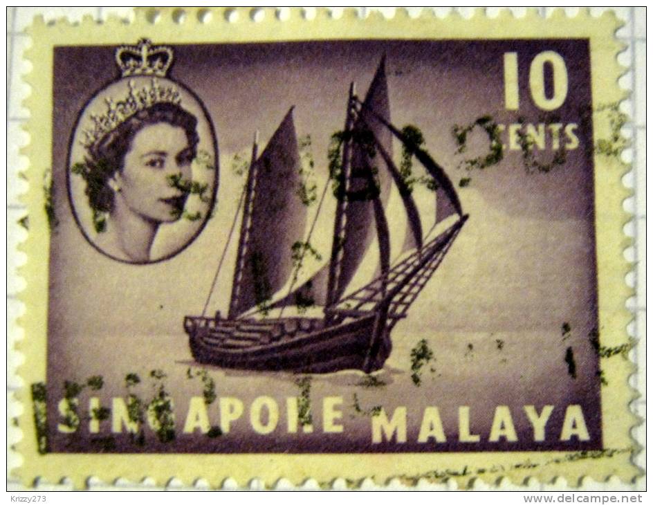 Singapore Malaya 1955 Timber Tongkong 10c  - Used - Singapour (...-1959)