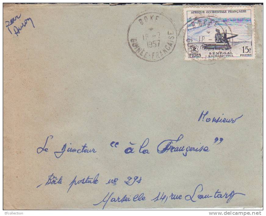 Boké (petit Bureau) Guinée Maritime Afrique Colonie Française Lettre Par Avion Pour Marseille Marcophilie Rare - Lettres & Documents