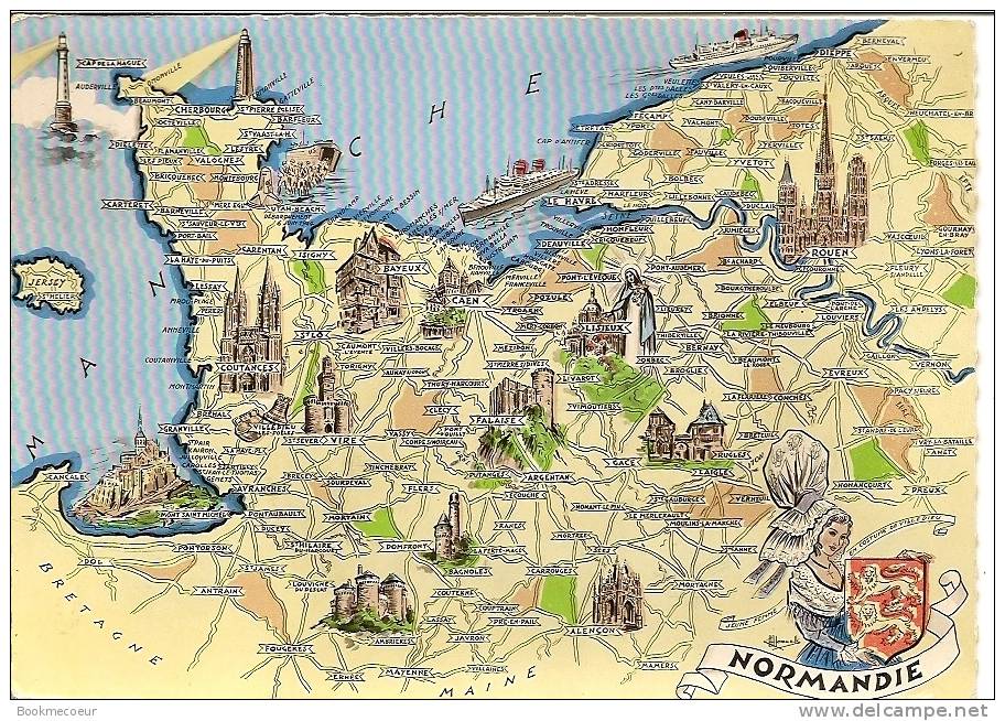 NORMANDIE  CARTE  AVEC LES PRINCIPALES VILLES ET MONUMENTS  ET EDIFICES - Haute-Normandie