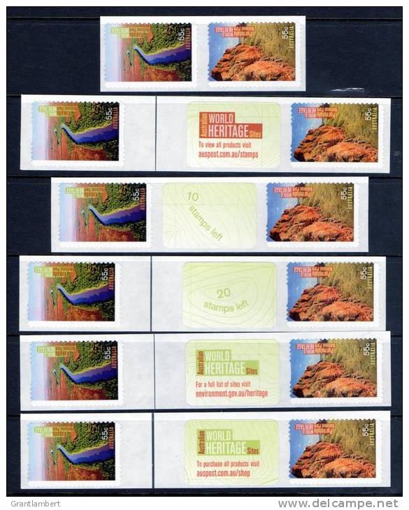 Australia 2010 World Heritage Self-adhesives, 12 Stamps &amp; 5 Message Labels MNH - Mint Stamps