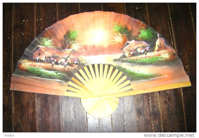 EVENTAIL / GRAND 61 CM / DECOR PEINT BRIN BAMBOU / ASIATIQUE / PARFAIT - Fans