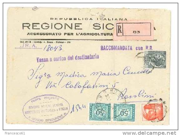 1376$$$ B 1961 MICHELANGIOLESCA+SIRACUSANA USO COME SEGNATASSE - 1946-60: Storia Postale