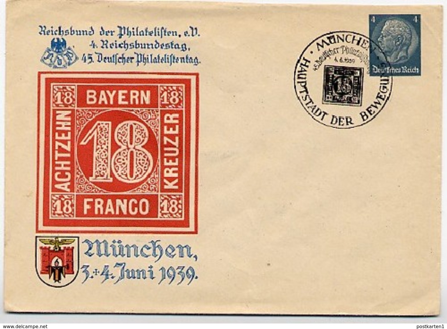 DR PU128/C4-01 Privat-Umschlag  PHILATELISTENTAG MÜNCHEN Sost.1939  Kat.8,00 € - Private Postwaardestukken