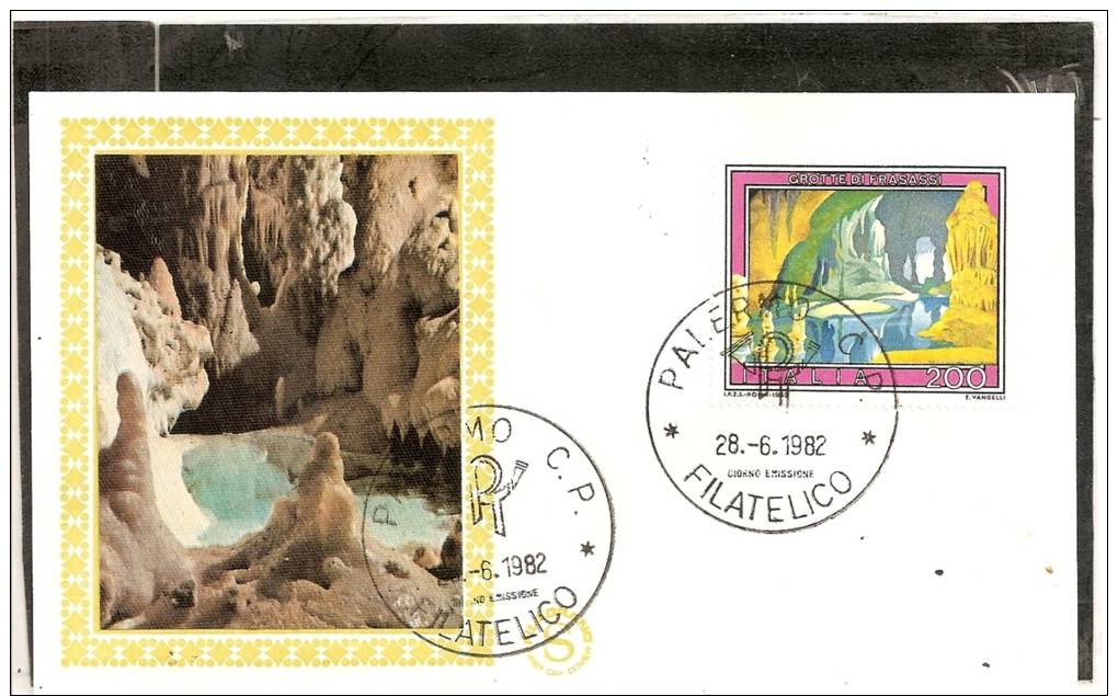 FDC  ITALIA 1982  FDC  TURISTICA GROTTE DI FRASASSI  SERIE FILAGRANO GOLD  PRIMO GIORNO DI EMISSIONE  FIRST DAY ITALY - FDC