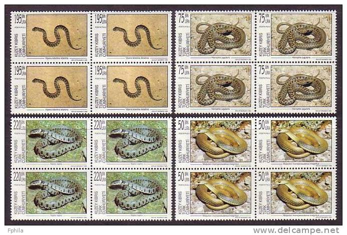 1999 NORTH CYPRUS SNAKES BLOCK OF 4 MNH ** - Serpents