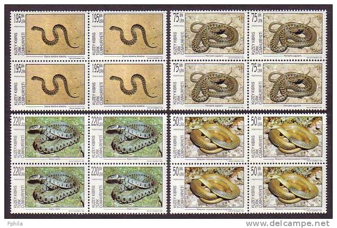 1999 NORTH CYPRUS SNAKES BLOCK OF 4 MNH ** - Unused Stamps