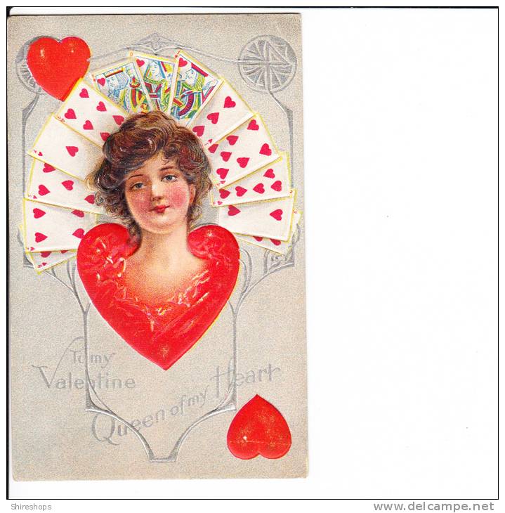 Embossed Queen Of Heart Hearts Playing Cards To My Valentine - Valentine's Day