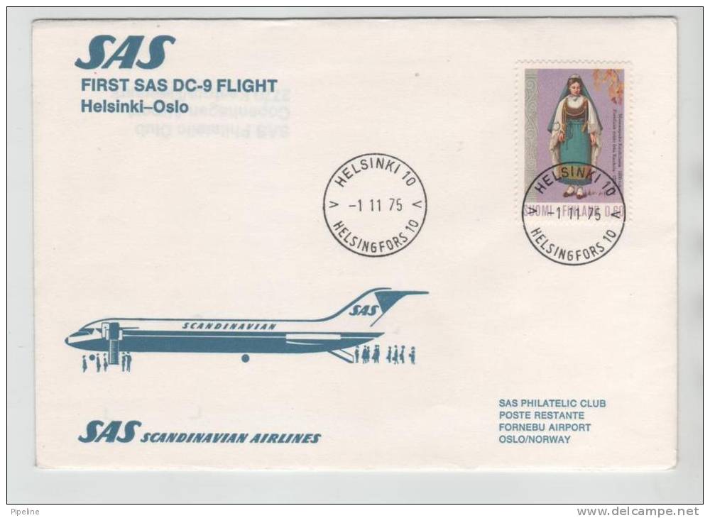 Finland First SAS DC-9 Flight Helksinki - Oslo 1-11-1975 - Cartas & Documentos