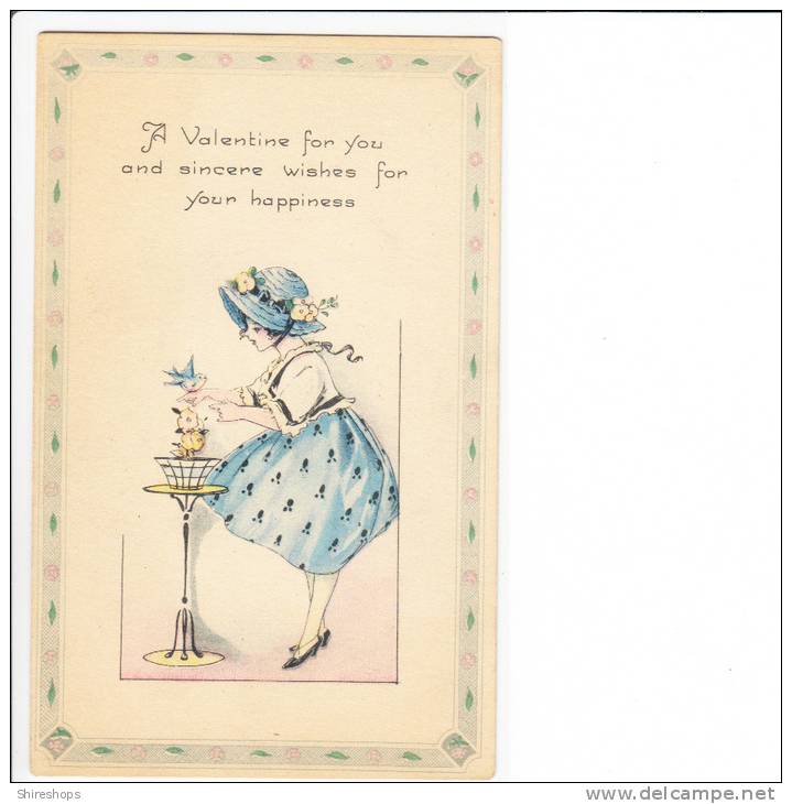 A Valentine For You Girl In Blue Dress Illistration Drawing - Valentijnsdag