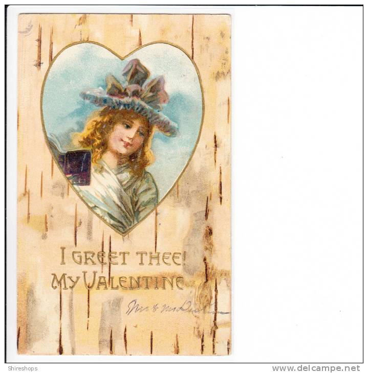 I Greet Thee Valentine Embossed Undivided Back 1907 - Valentine's Day