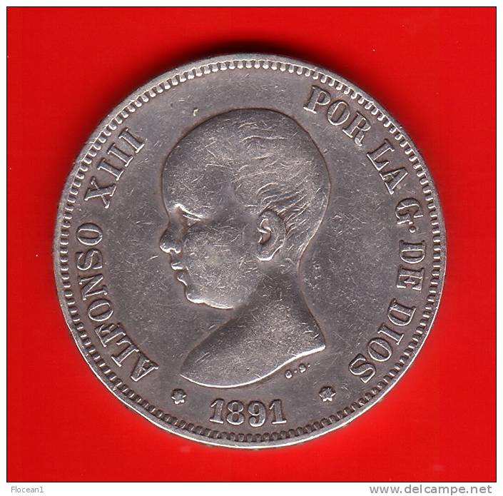 **** ESPAGNE - SPAIN - 5 PESETAS ALFONSO XIII  1891 - ARGENT - SILVER **** EN ACHAT IMMEDIAT - First Minting