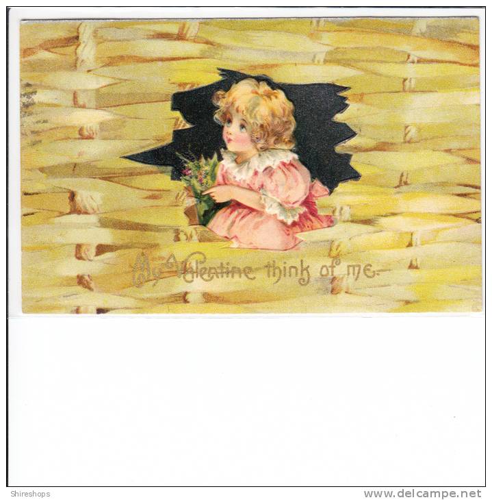 Think Of Me Valentine Embossed Girl Undivided Back Humprey POSTMARK - Valentijnsdag