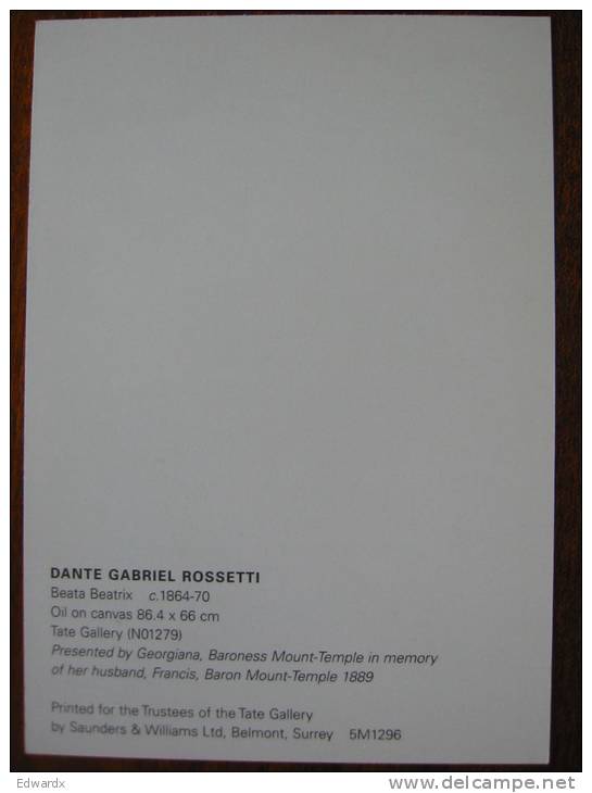 Rossetti, Dante Gabriel  Beata Beatrix 1864-70 Tate Gallery London Art Postcard - Peintures & Tableaux