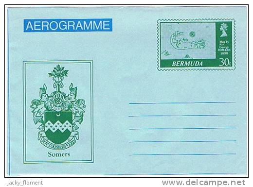 Bermuda - Aérogramme 30c - Carte Et Armoiries - Bermuda