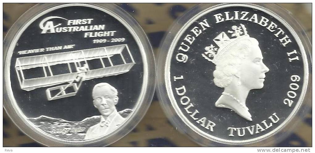 TUVALU $1 AIRPLANE 100 YEARS 1ST FLIGHT FRONT QEII BACK 2009 SILVER PROOF READ DESCRIPTION CAREFULLY !!! - Tuvalu