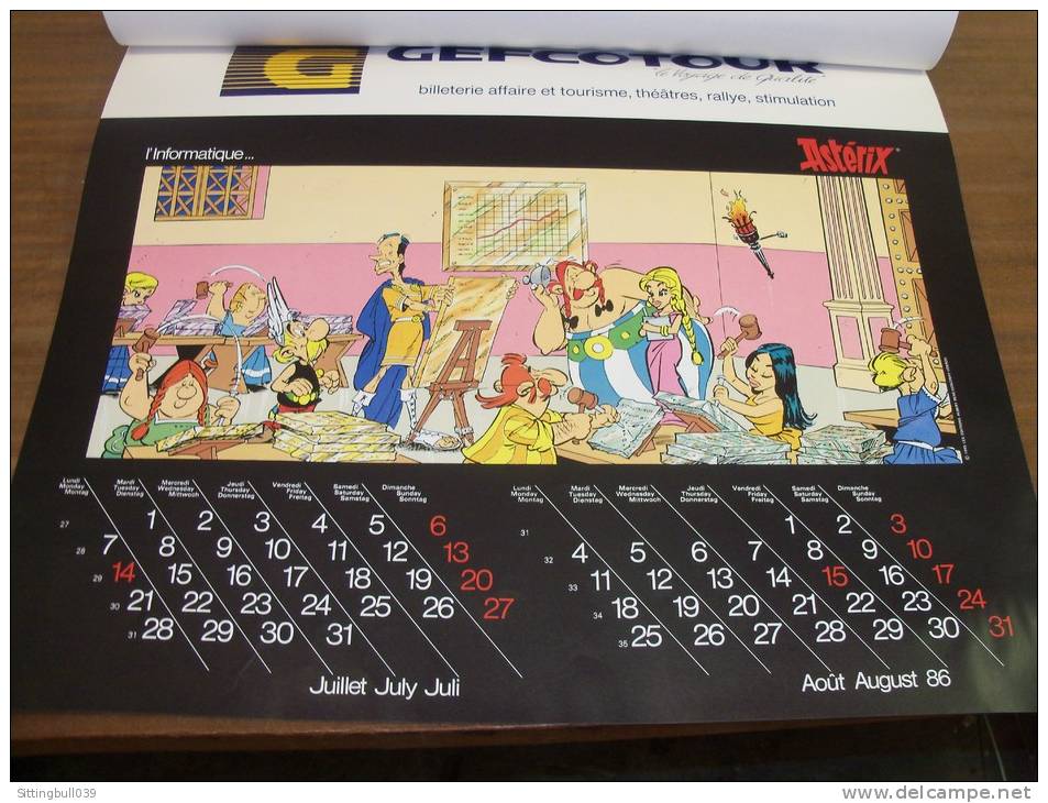 ASTERIX. RARE Calendrier Mural PUB GEFCOTOUR 1986. Le Voyage De Qualité !. 1985 Les Ed. Albert René / GOSCINNY-UDERZO. - Agendas & Calendriers