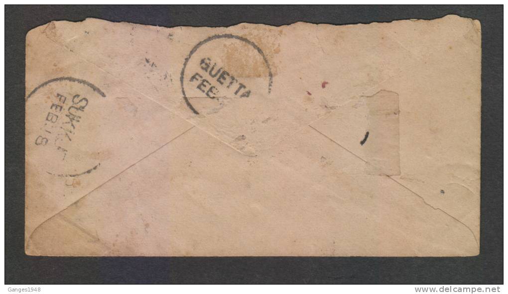 Ex Pakistan India QV 1/2A PS Envelope QUETTA TO SUKKUR EXPERIMENTAL CANCELLATION # 16304d Inde Indien - 1858-79 Crown Colony