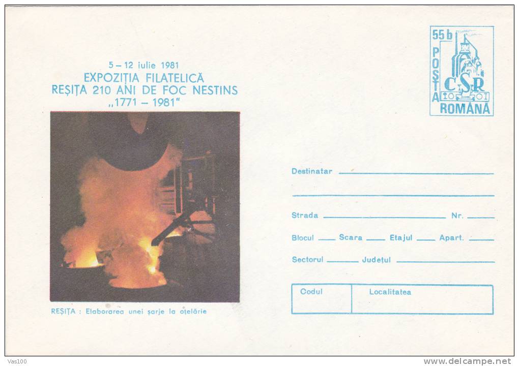 Resita Steel Blast Furnaces, Steel Batch  1981 Cover Stationery Unused Romania. - Chimie