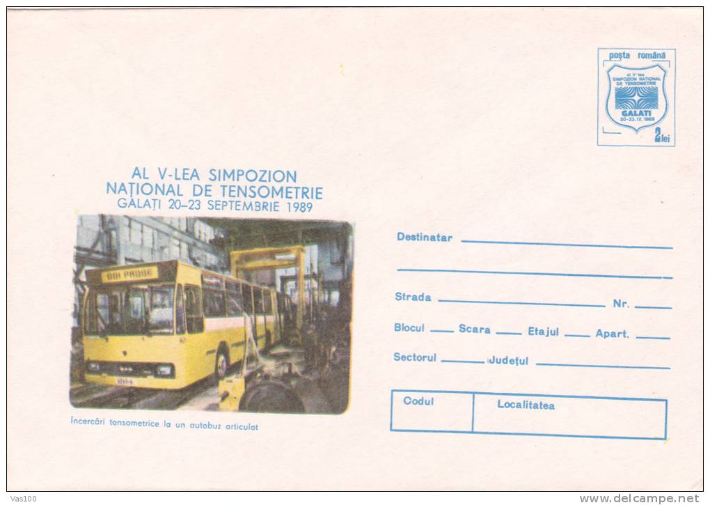 National Symposium Tensometry, Strain Gauge Testing To Bus 1989 Cover Stationery Unused Romania. - Bus