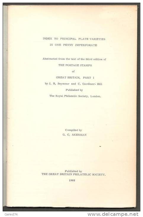 Great Britain : INDEX Des Principales Variétés Sur Le ONE Penny Non Dentelé - Handbooks