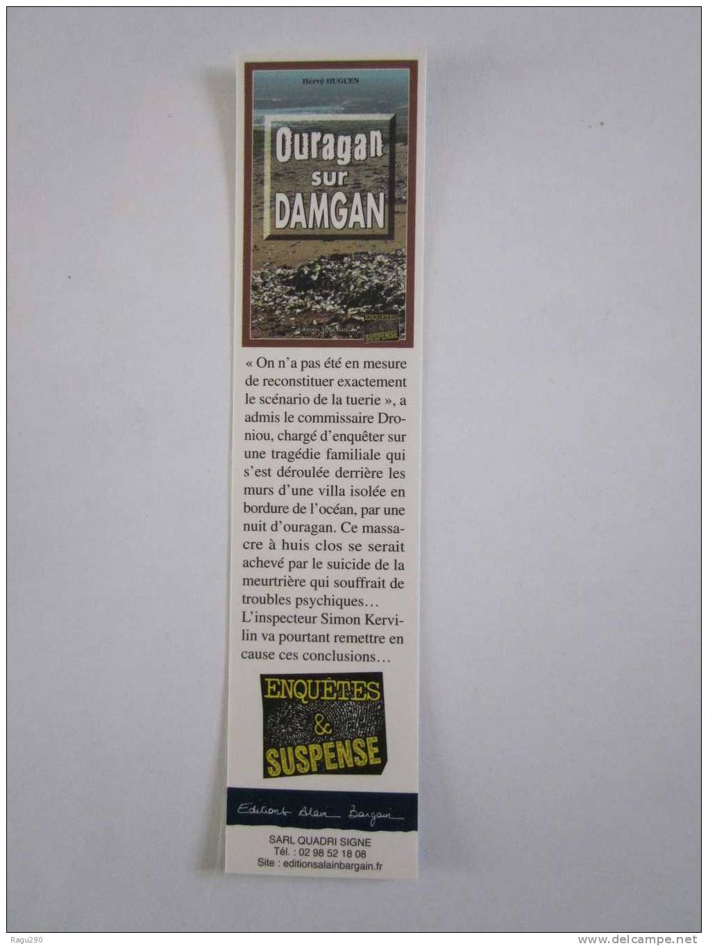 MARQUE PAGE DU ROMAN POLICIER  ALAIN BARGAIN  :  OURAGAN SUR DAMGAN - Bookmarks