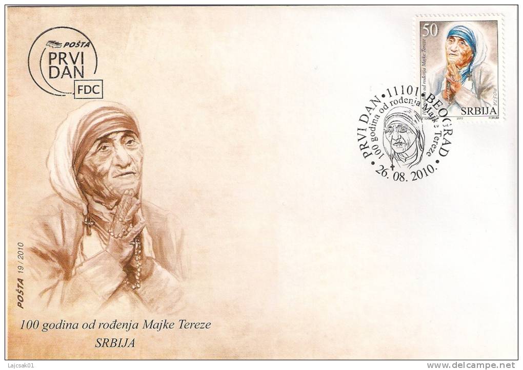 SERBIA 2010 FDC 100th ANNIVERSARY OF MOTHER THERESA`S BIRTH - Moeder Teresa