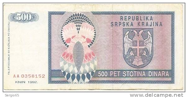 REPUBLIKA SRPSKA KRAJINA - 500 DIN - 1992. - Croazia