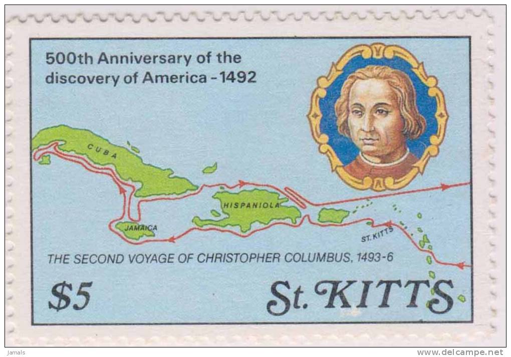 Map, Second Voyage Of Columbus, MNH St Kitts - St.Kitts-et-Nevis ( 1983-...)