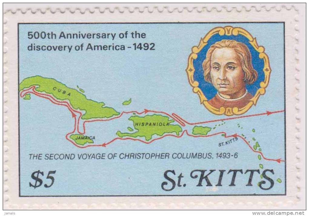 Map, Second Voyage Of Columbus, MNH St Kitts - St.Kitts And Nevis ( 1983-...)