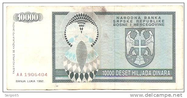 REPUBLIKA SRPSKA - 10 000 DIN - 1992. - Bosnie-Herzegovine