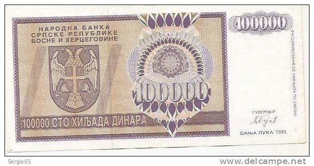 REPUBLIKA SRPSKA - 100 000 DIN - 1993. - Bosnia And Herzegovina