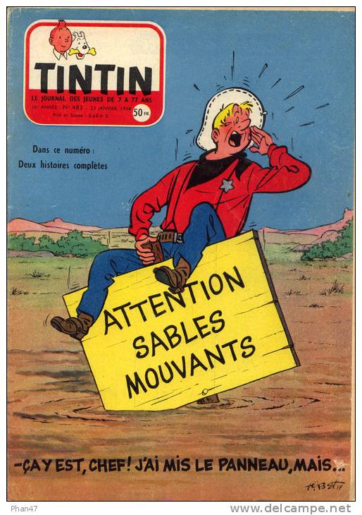 TINTIN JOURNAL 483 1958, Attention Sables Mouvants, Cow-boy, Ecole Navale, Robinson Crusoë, Curling, Albatros, LACQ - Tintin