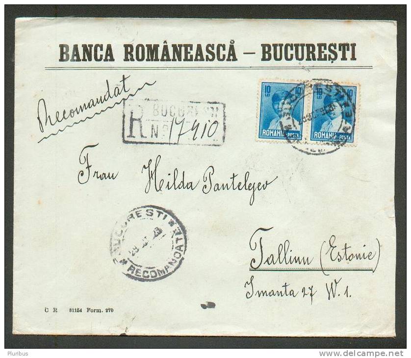 ROMANIA , 1929 REGISTERED COVER TO ESTONIA 6 - Covers & Documents