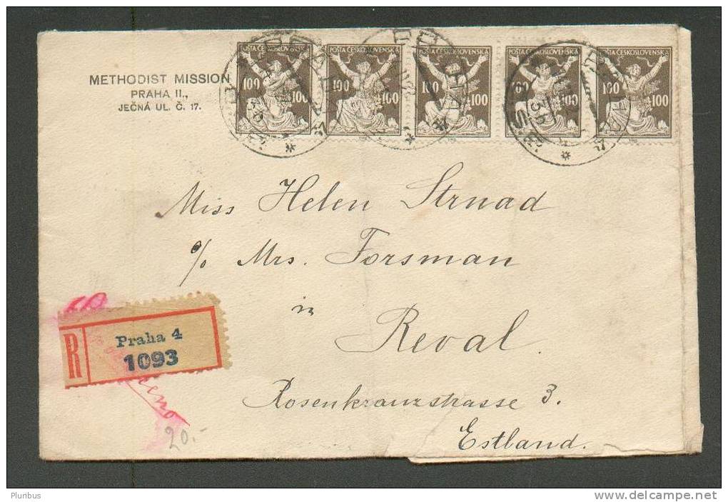 1922 CZECHOSLOVAKIA , PRAHA 4, REGISTERED COVER TO ESTONIA - Briefe U. Dokumente