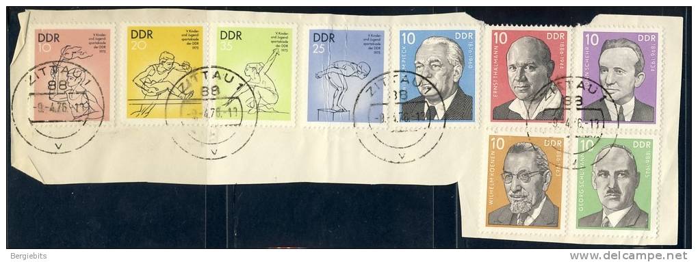 1975/76 East Germany Complete Genuinely Used Complete 2 Sets Of  Stamps"Sports & People"still On Part Of Original Letter - Used Stamps