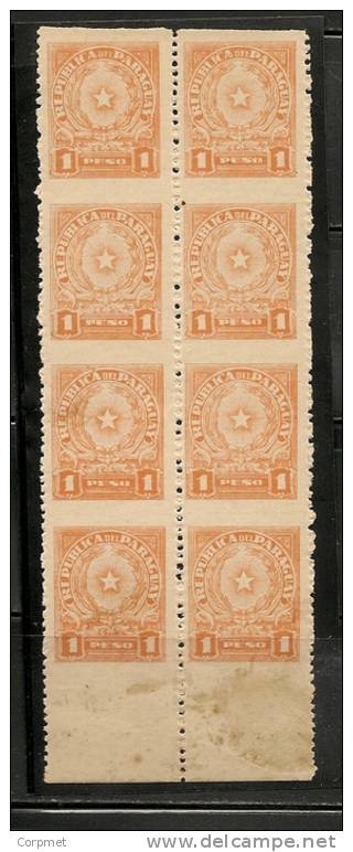 PARAGUAY -  VARIETY  HORIZONTALLY IMPERFORATE MARGINAL PANE OF 8 - SG 569  - MINT NH - Oddities On Stamps