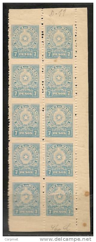 PARAGUAY -  VARIETY  HORIZONTALLY IMPERFORATE MARGINAL PANE OF 10 - SG 570  - MINT NH (2 STAMPS HINGED) - Oddities On Stamps