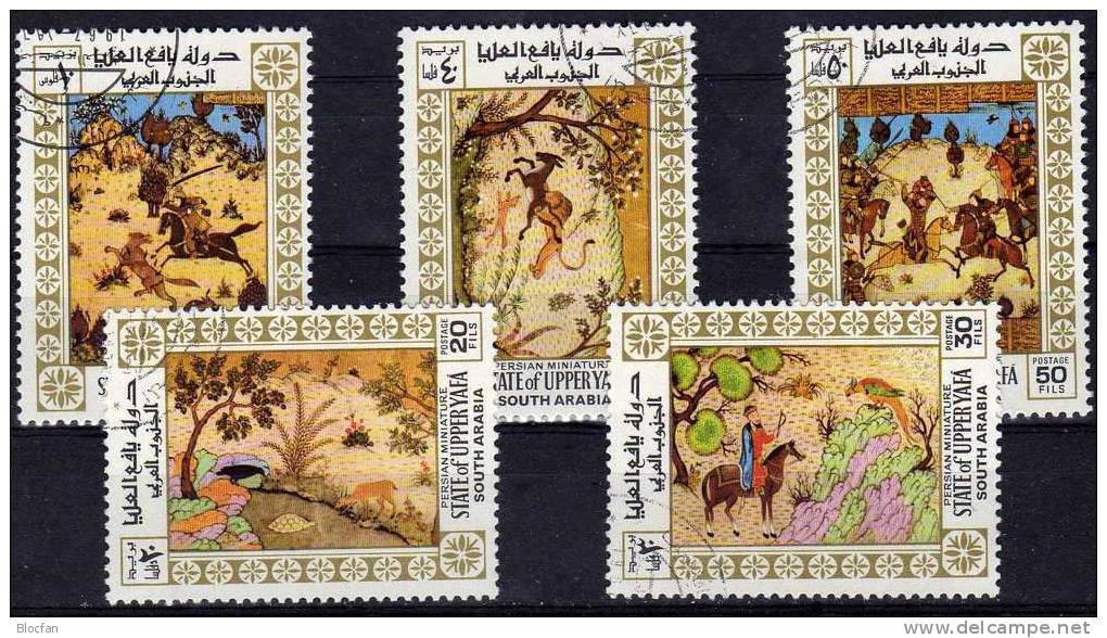Persische Miniaturen 1967 Südjemen Yafa 50/54, ZD,10-KB Plus Block 10 O 10€ Löwe Schlägt Einen Esel Art Sheetlet Of Asia - Jemen